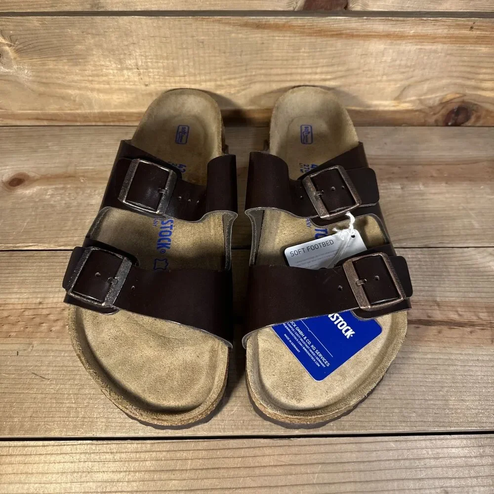 NEW Mens Size 11 Birkenstock Arizona BS Brown Leather Two-Strap Buckle Sandals